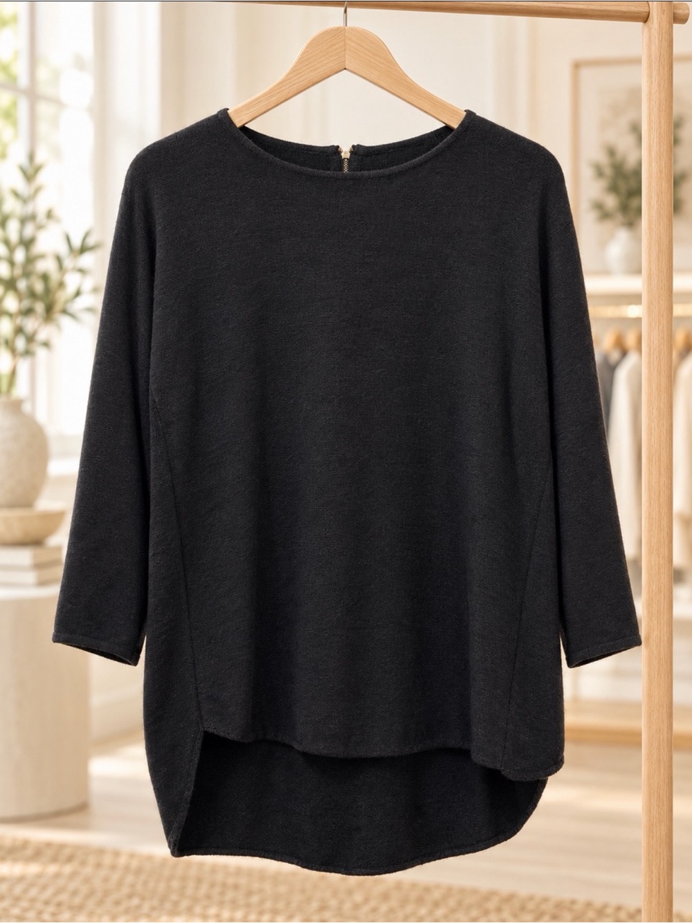Joan Vass Black High-Low Knit cashmere blend Tunic sweater size large